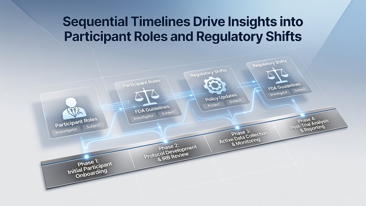 Chart displaying sequential timelines of regulatory changes and participant involvement across multiple jurisdictions